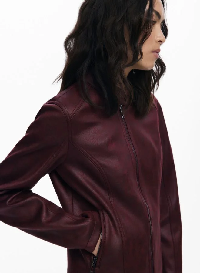 Desigual Brown Combined Faux Leather Jacket for Women | Best Price UAE
